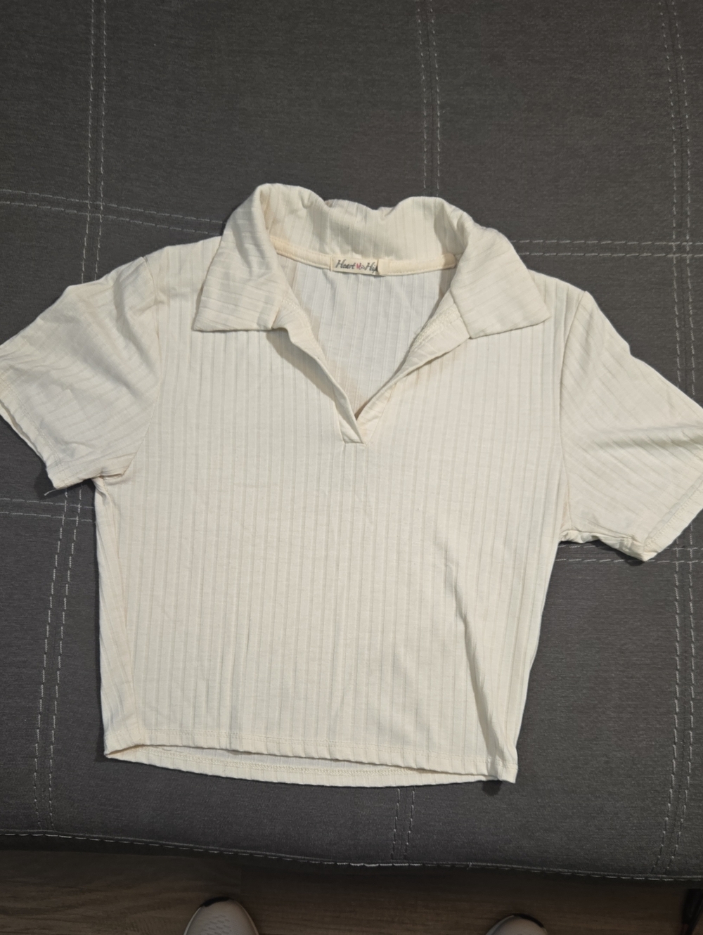 Heartloom Ivory Ribbed Polo Crop Top